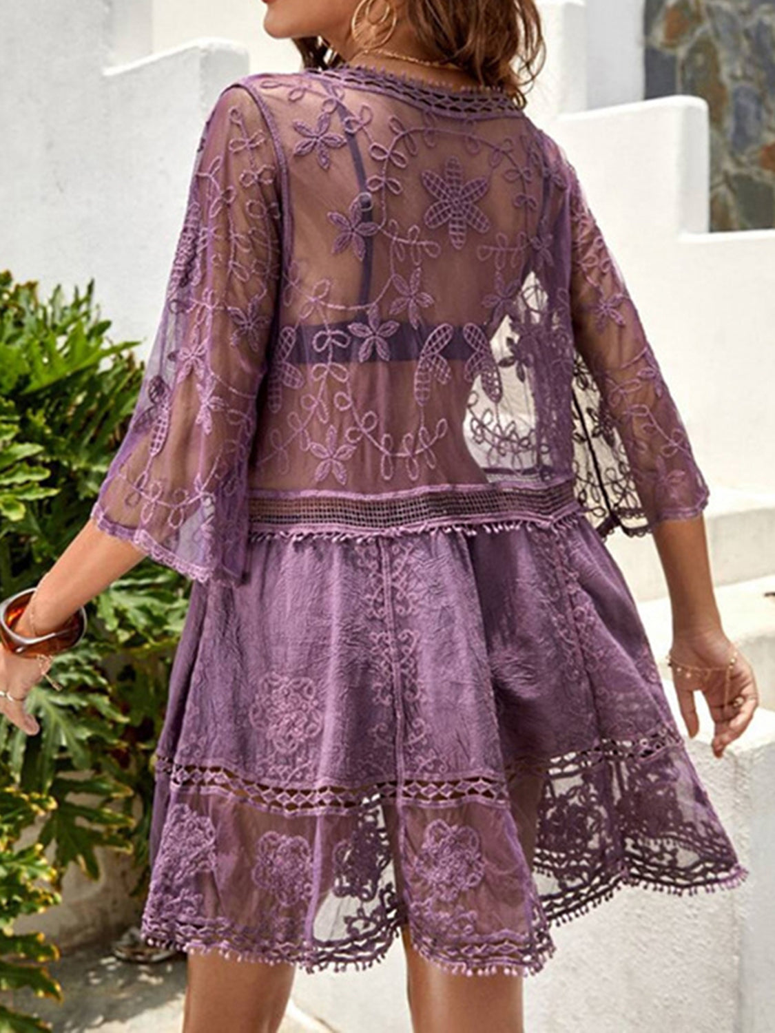 Lace & Wonder Plunging Sheer Tunic Top