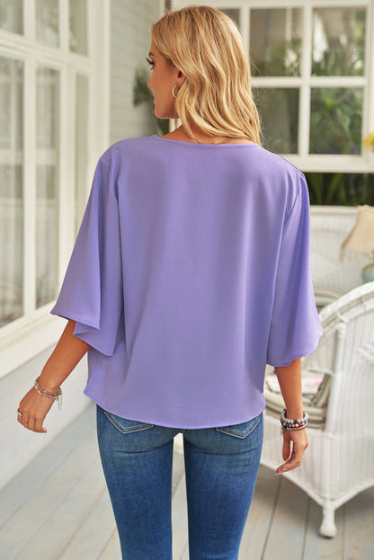 Angelic Waterfall Short Sleeve Draped Blouse