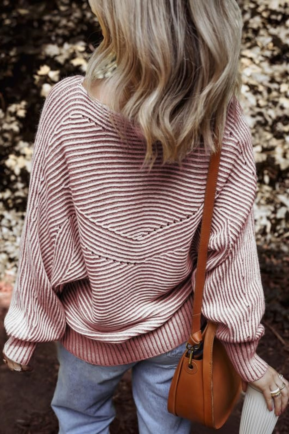 Travelers Tale Textured Striped Round Neck Long Sleeve Top