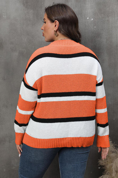 Spellbound Plus Size Striped V-Neck Dropped Shoulder Sweater