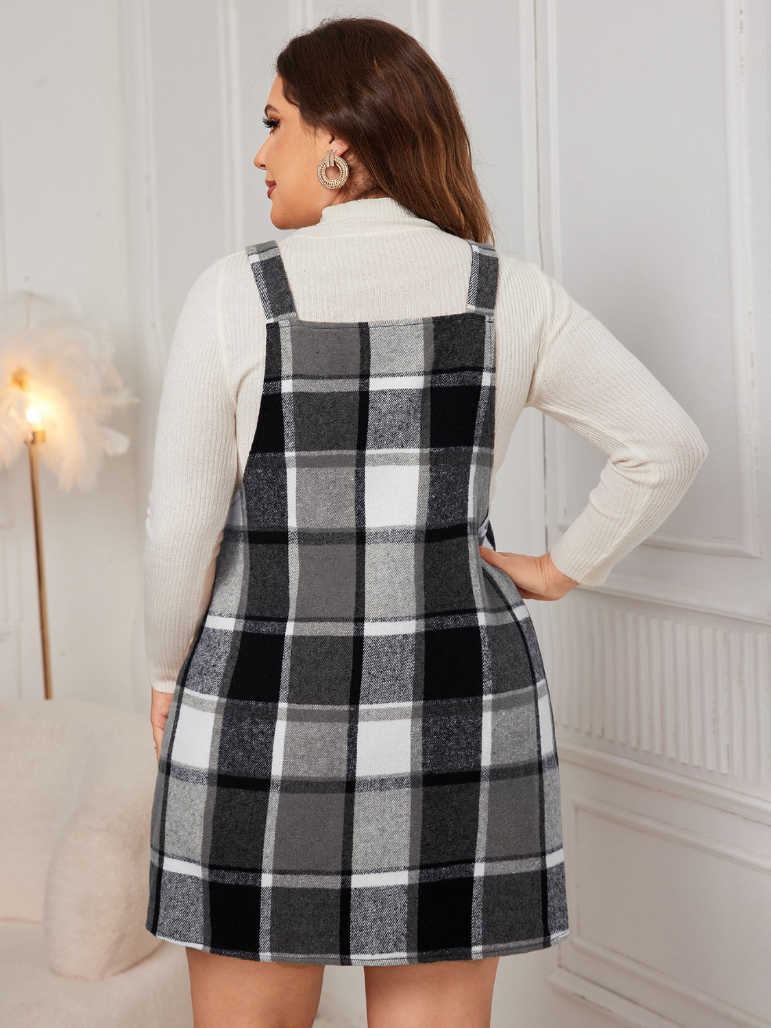 Genteel Grace Plus Size Plaid Wide Strap Overall Dress