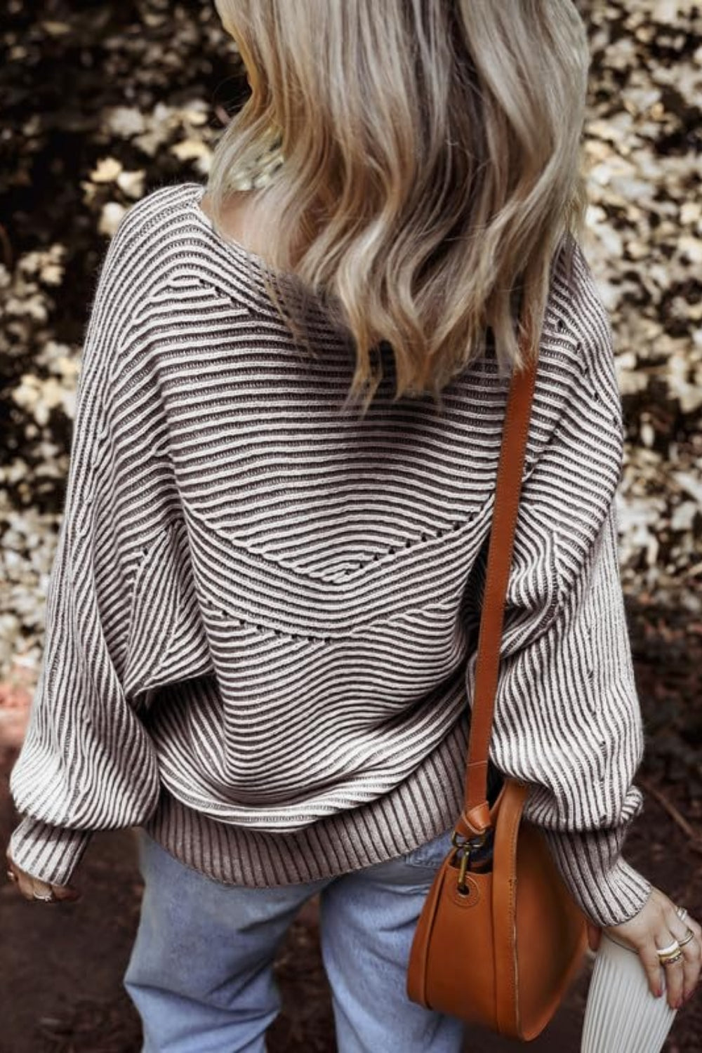 Travelers Tale Textured Striped Round Neck Long Sleeve Top