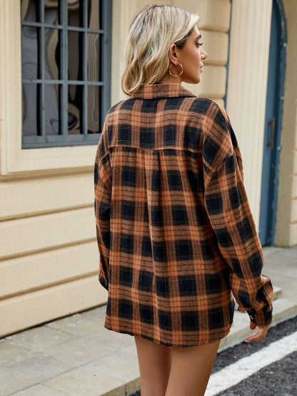 Twilight Tartan Plaid Saddle Shoulder Long Sleeve Shirt