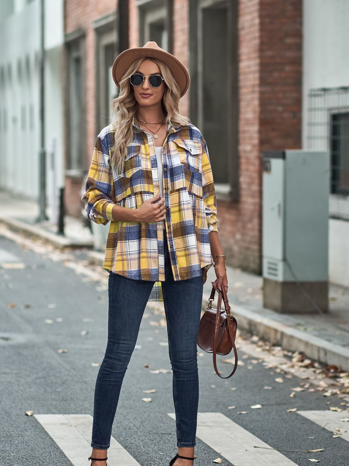 Timeless Textures Plaid Button Up Dropped Shoulder Shirt