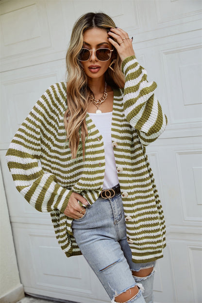 Library Lament Striped Button Up Long Sleeve Cardigan