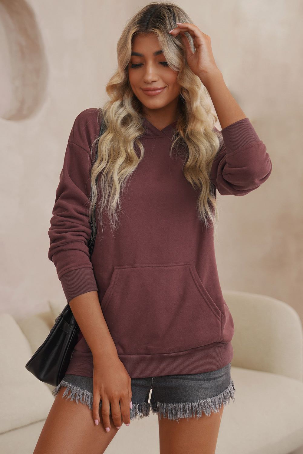 Sundown Serenade Dropped Shoulder Front Pocket Hoodie