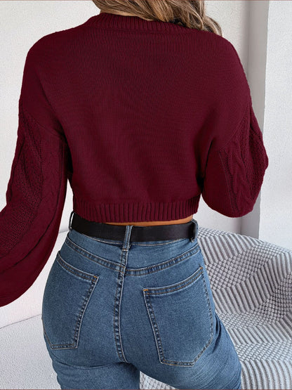 Lovely Nightshade Cable-Knit Round Neck Cropped Sweater