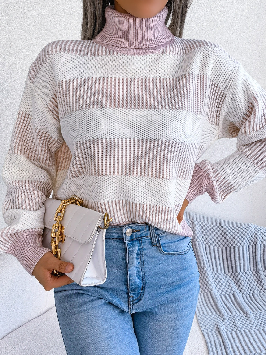 Fabled Isadora Striped Turtleneck Long Sleeve Sweater