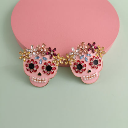 'Phantom Fiesta' Skull Rhinestone Earrings