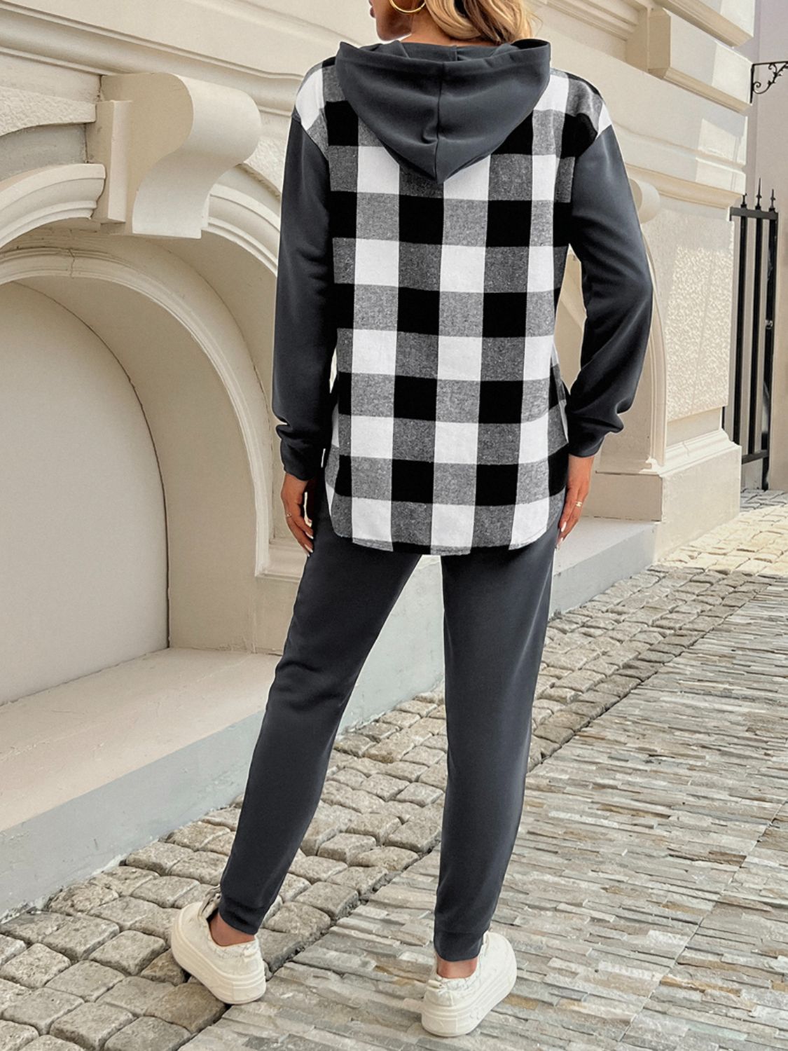 Polished Palette Plaid Long Sleeve Hooded Top and Pants Set