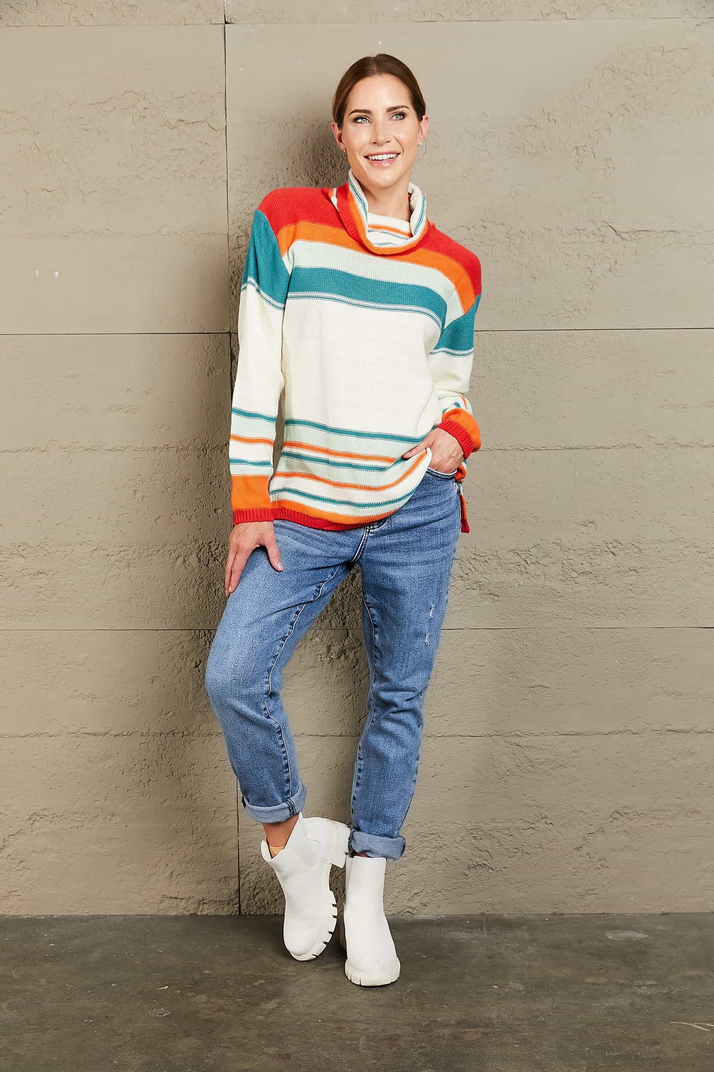 House of Everhart Striped Turtleneck Sweater