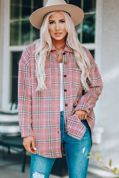 Bramblewood Plaid Curved Hem Longline Shirt Jacket