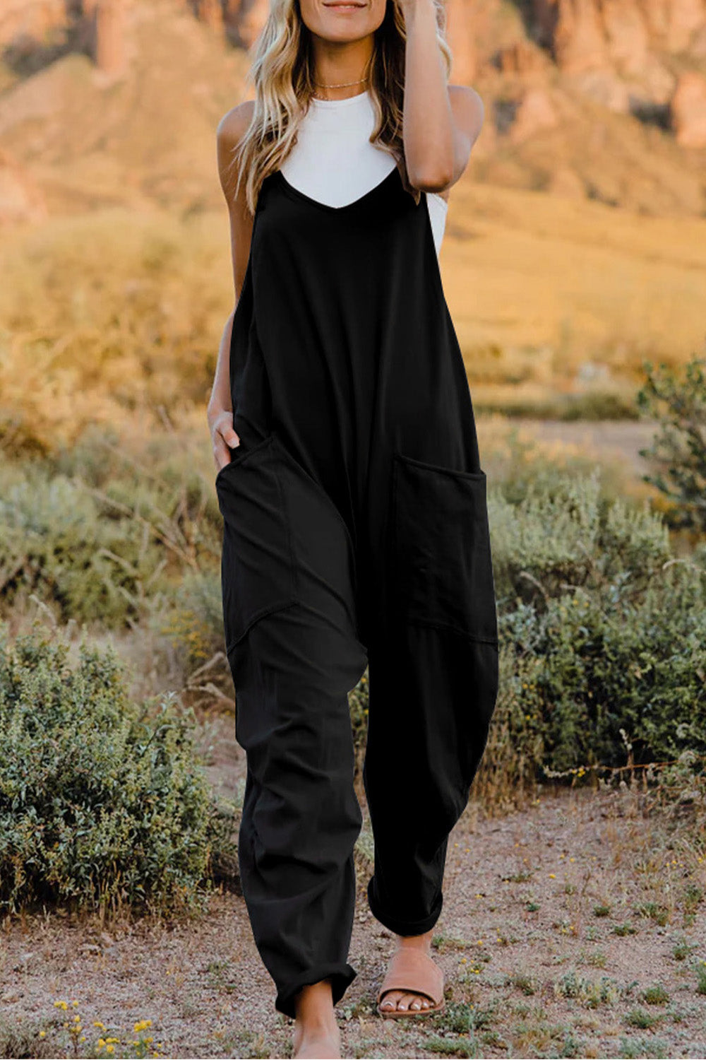 Wishing Well Wonder Jumpsuit V-Neck Sleeveless with Pockets