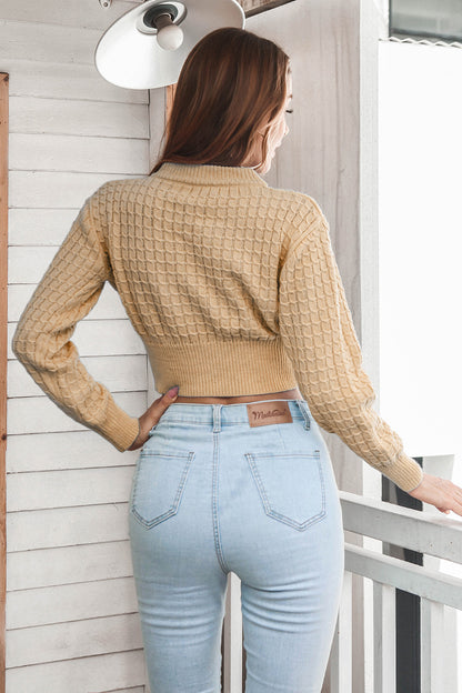 Enola Round Neck Cable Knit Cropped Sweater