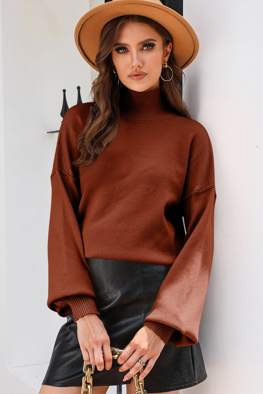 Mrs. Sterling Lantern Sleeve Turtleneck Sweater