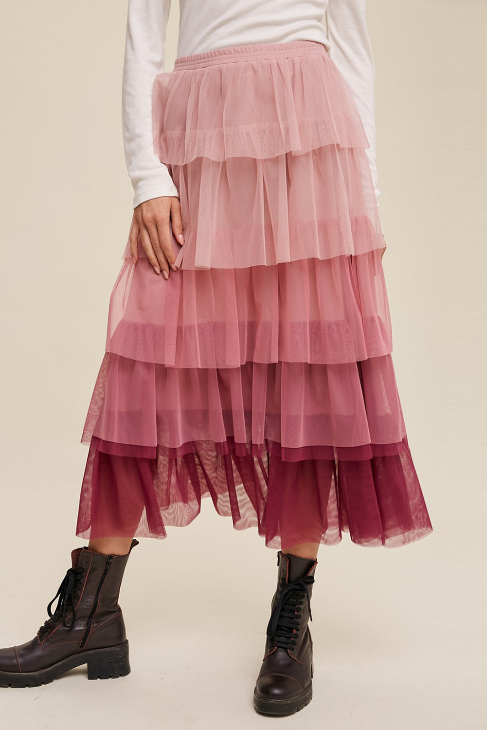 Dusky Petals Tulle Skirt Layered Midi Skirt