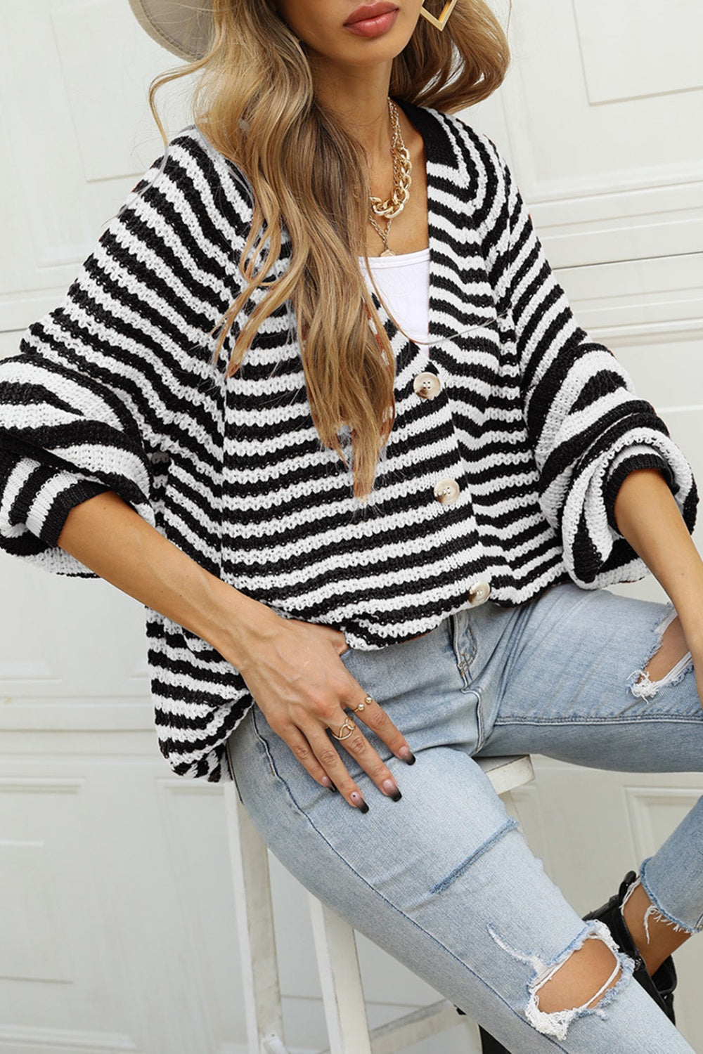 Library Lament Striped Button Up Long Sleeve Cardigan