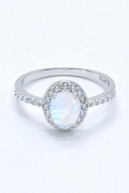 'Celestial Veil' Moonstone Halo Ring 925 Sterling Silver Natural Moonstone Halo Ring