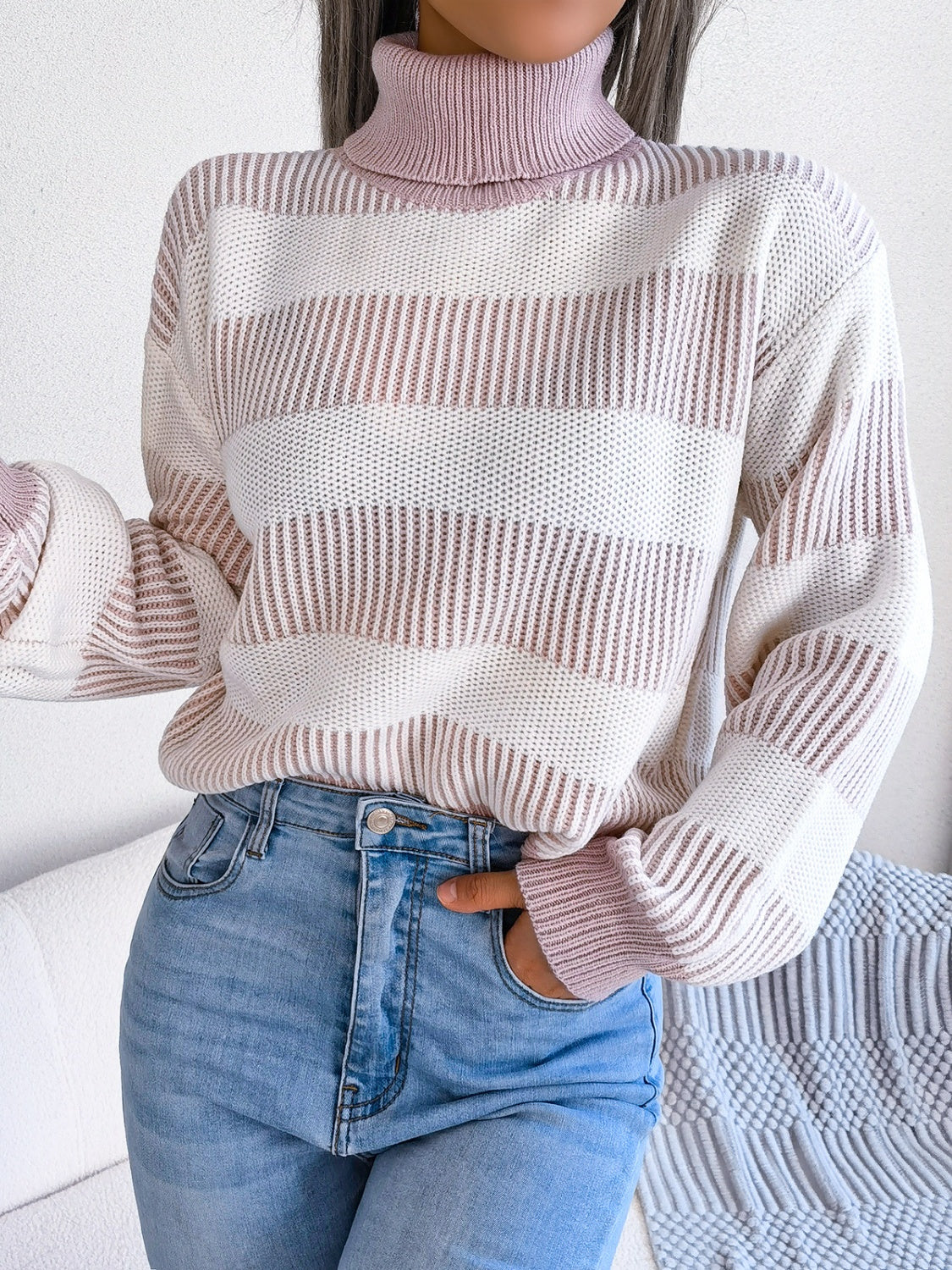 Fabled Isadora Striped Turtleneck Long Sleeve Sweater