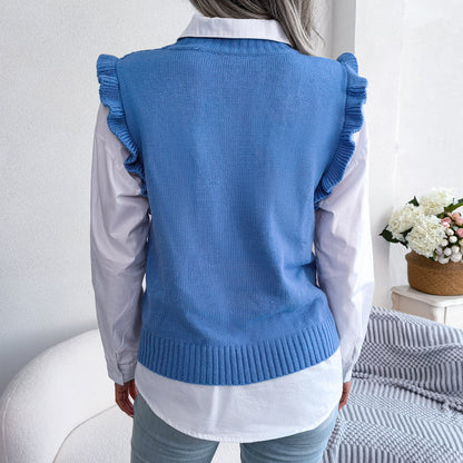 Ms Austen Shoulder Ruffle Cabled Sweater Vest