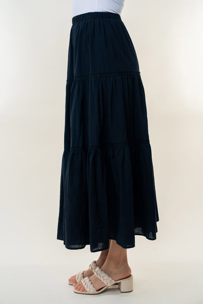 Ancient Wisdom High Waisted Ruched Tiers Maxi Skirt