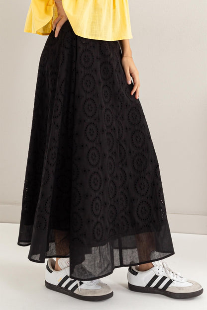 Midnight Flight Eyelet High-Waist Midi Skirt