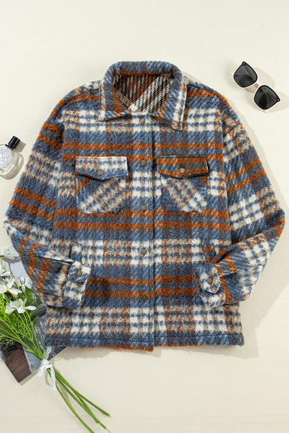 Discreet Charm Plaid Button Up Long Sleeve Jacket