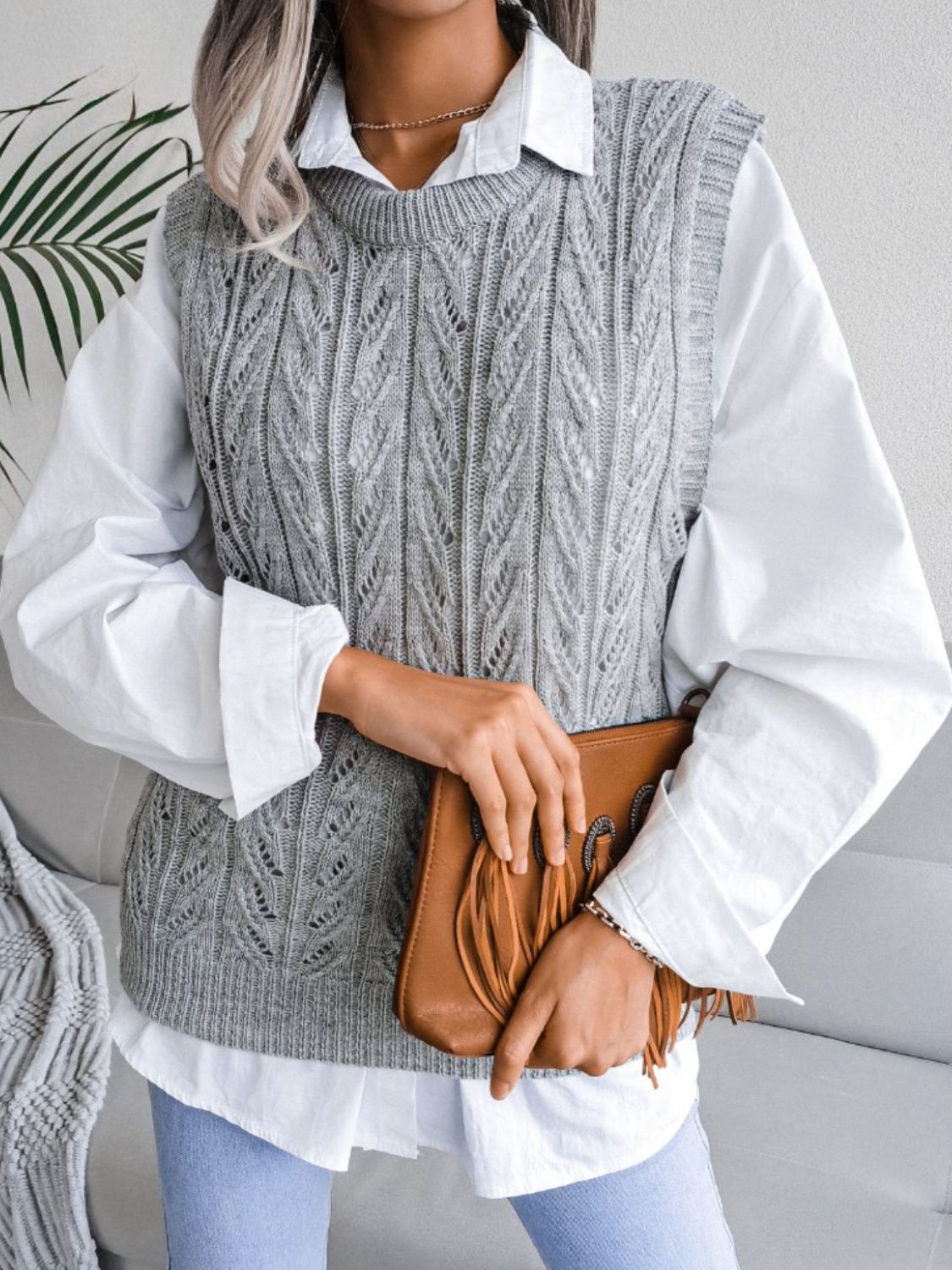 Agatha Round Neck Cable Knit Sweater Vest