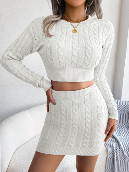 Alice in Knits Cable-Knit Top and Skirt Sweater Set