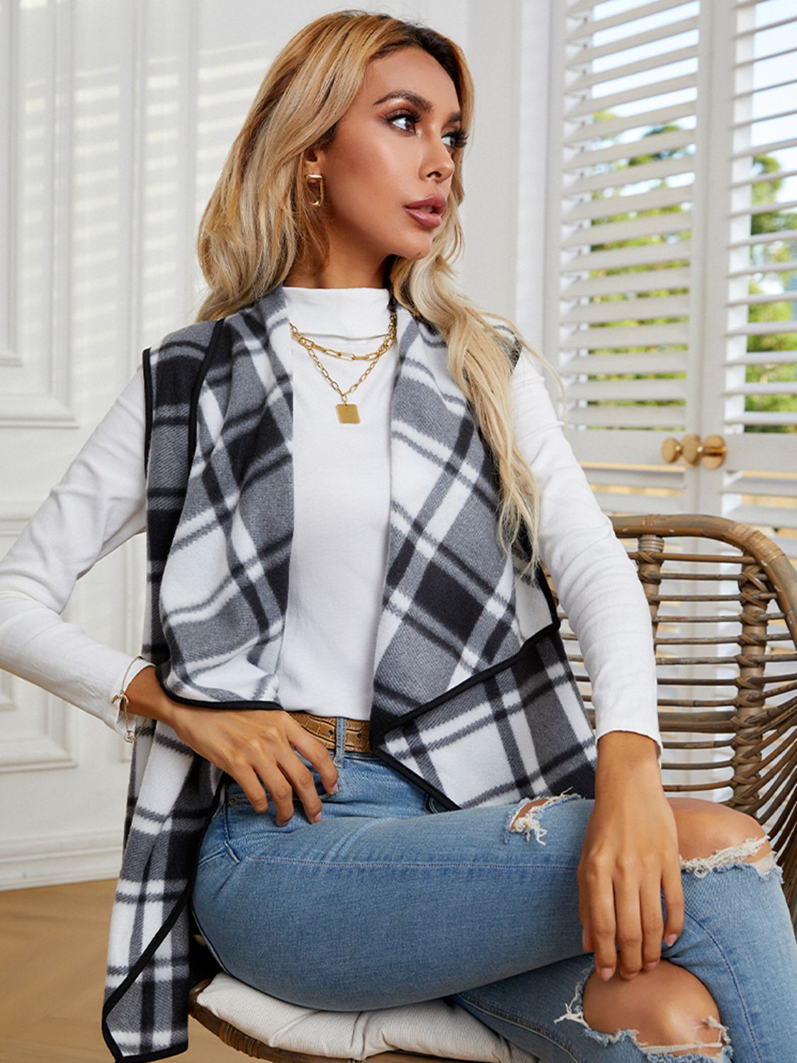 Mystic Midnight Plaid Open Front Vest