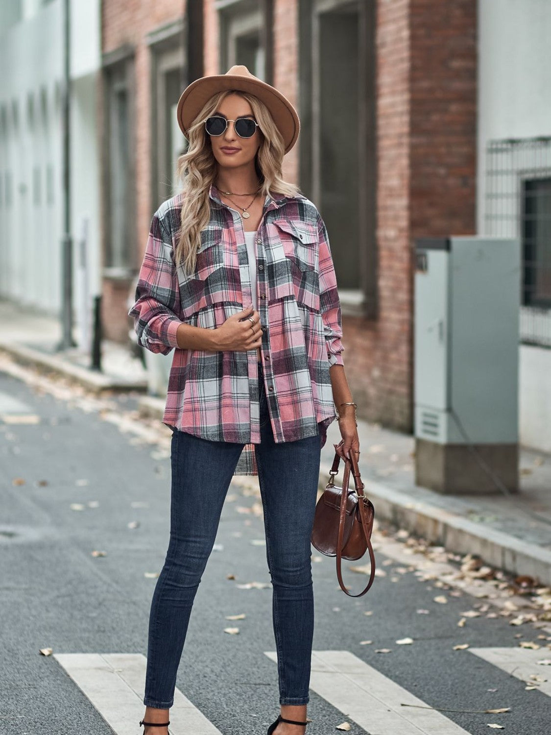 Timeless Textures Plaid Button Up Dropped Shoulder Shirt