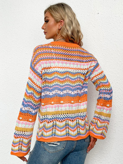 Croquet Court Cardigan Stripes Openwork Cardigan