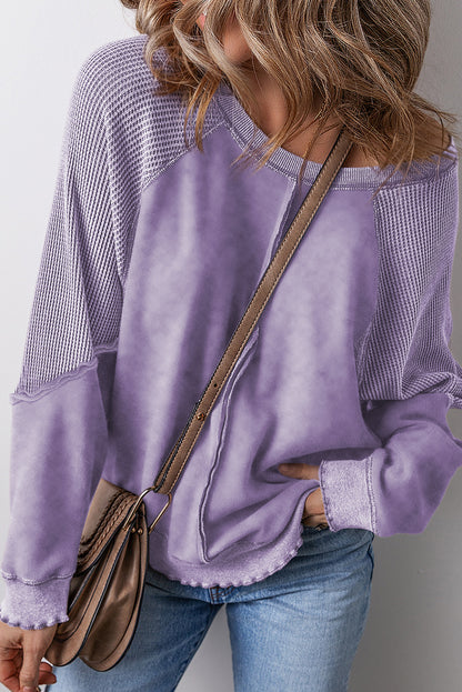 Minerva Mineral Wash Waffle Knit Reverse Seam Sweatshirt