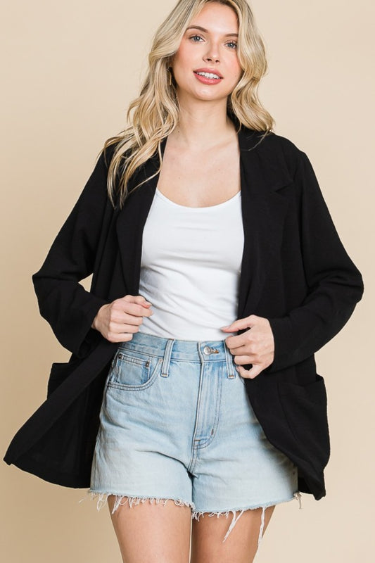 Inky Black Long Sleeve Pocketed Blazer