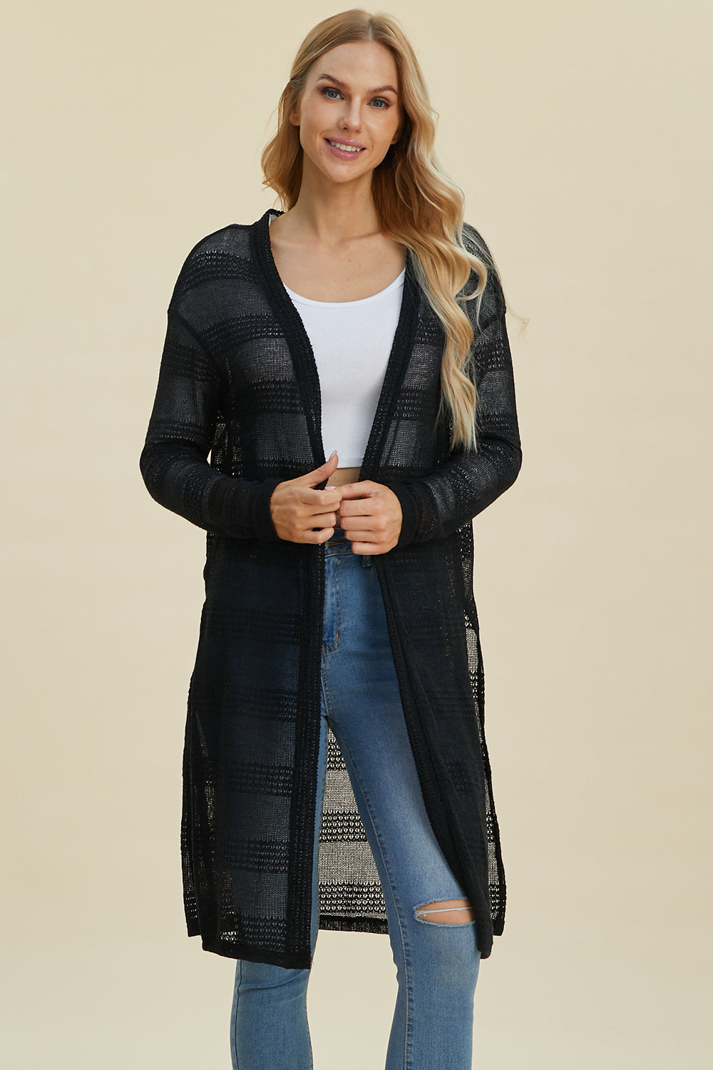 Miss Fairchild Full Size Open Front Longline Cardigan