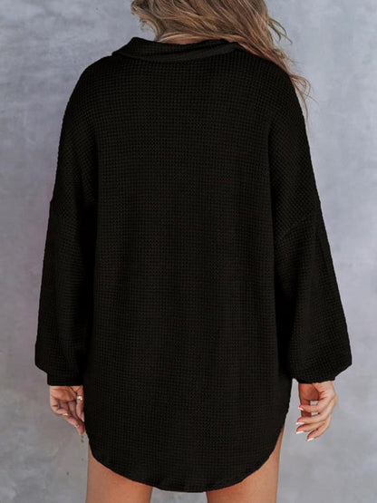 Cozy Cascade Waffle-Knit Dropped Shoulder Long Sleeve Sweatshirt