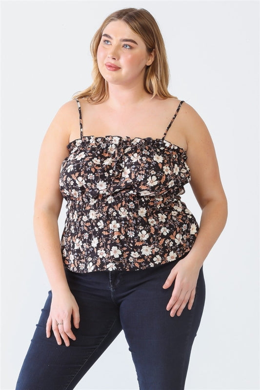 Camille Plus Size Frill Floral Square Neck Cami