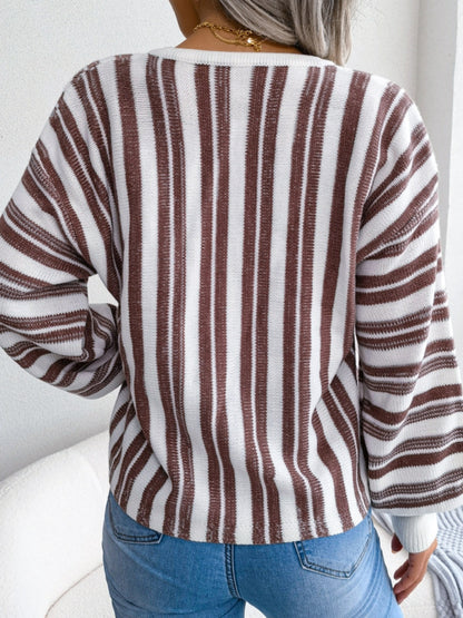 Midnight Magick Striped Lace-Up Long Sleeve Sweater