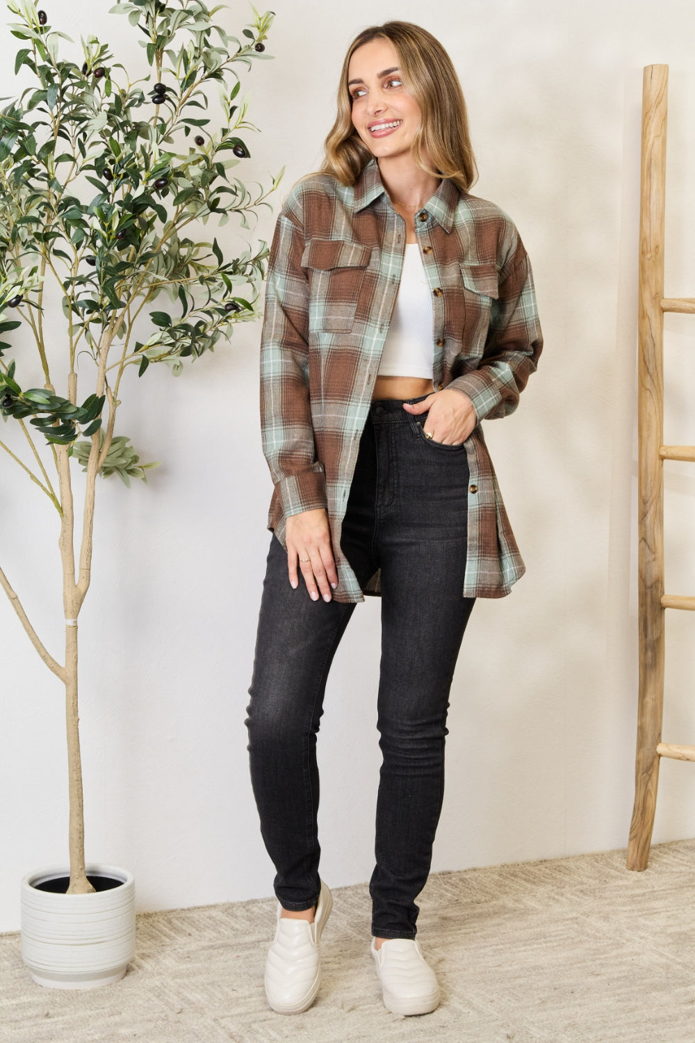 Whispering Forest Plaid Dropped Shoulder Shirt