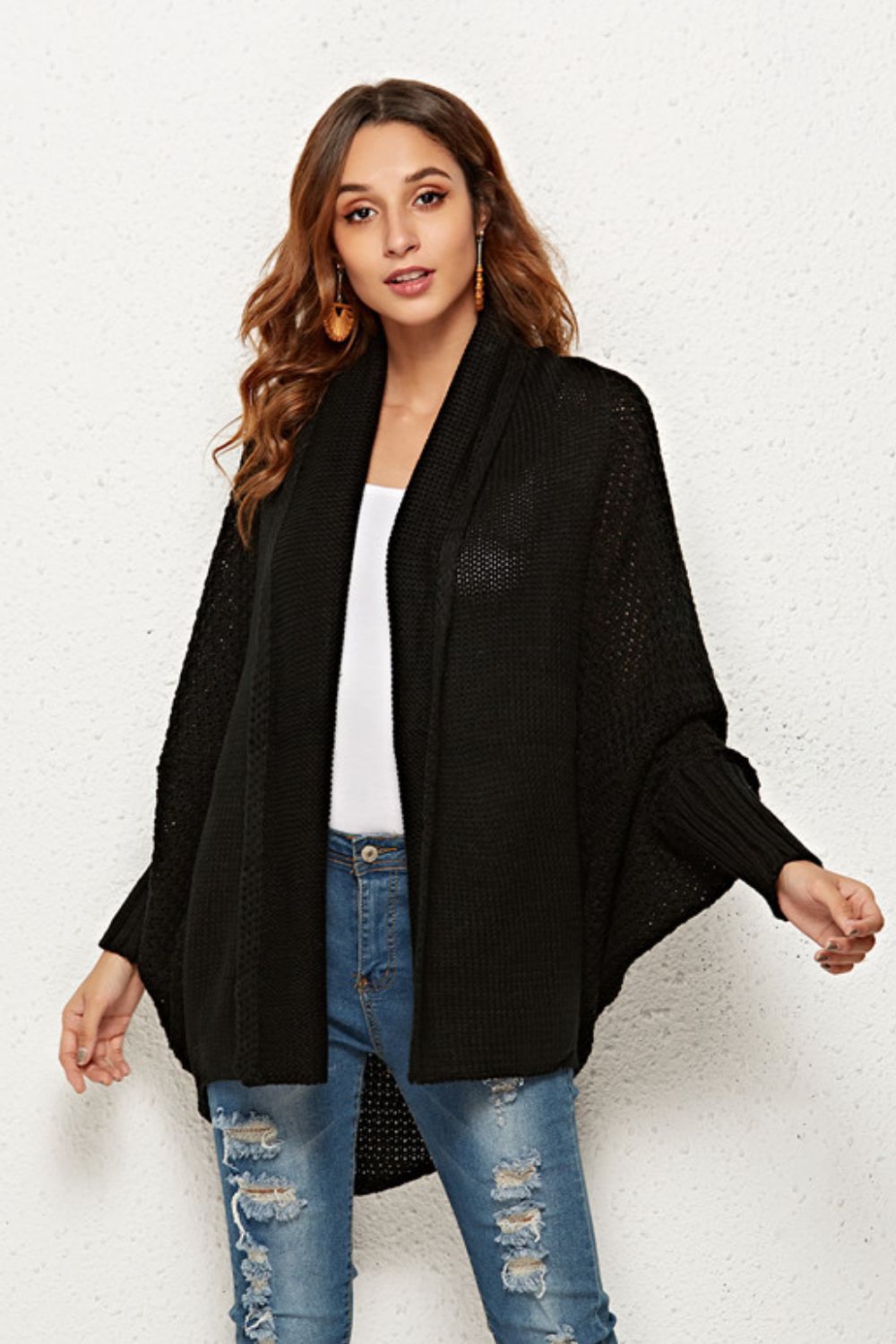 Inkblot Open Front Dolman Sleeve Longline Cardigan