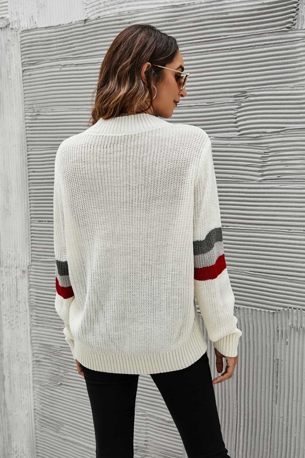 Wonderland Scholar Striped Cable-Knit Round Neck Sweater