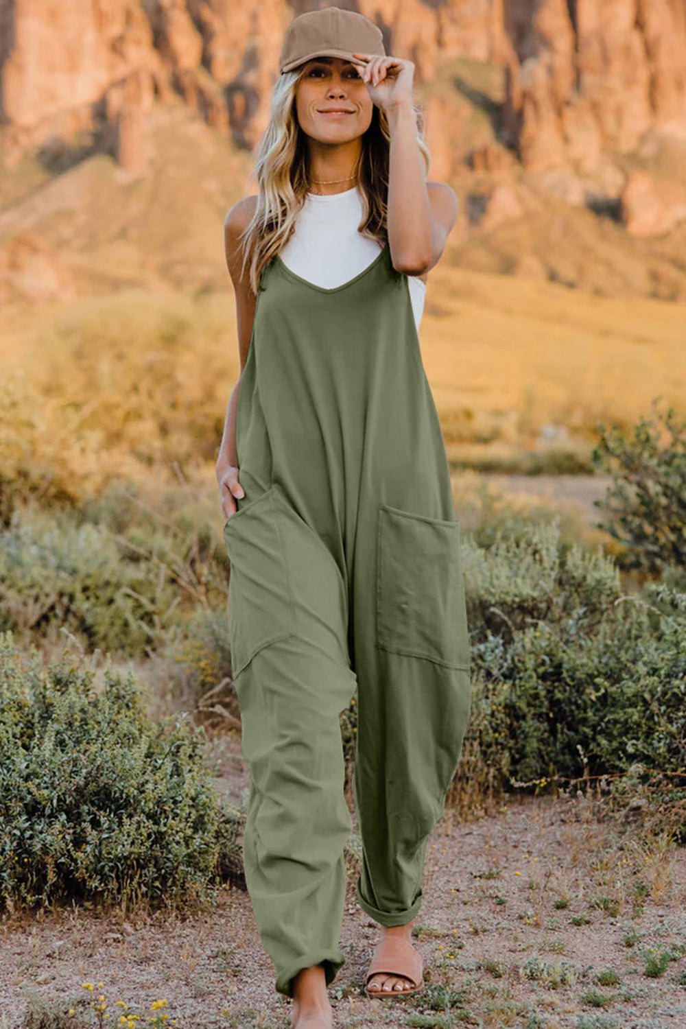 Wishing Well Wonder Jumpsuit V-Neck Sleeveless with Pockets