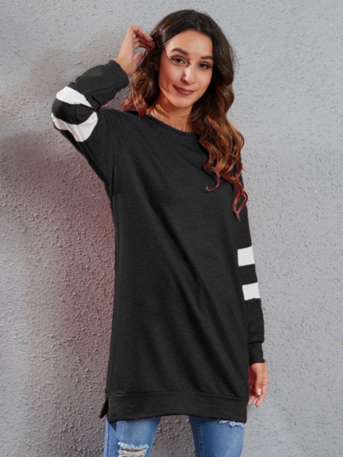 Full Size Striped Round Neck Long Sleeve T-Shirt dress