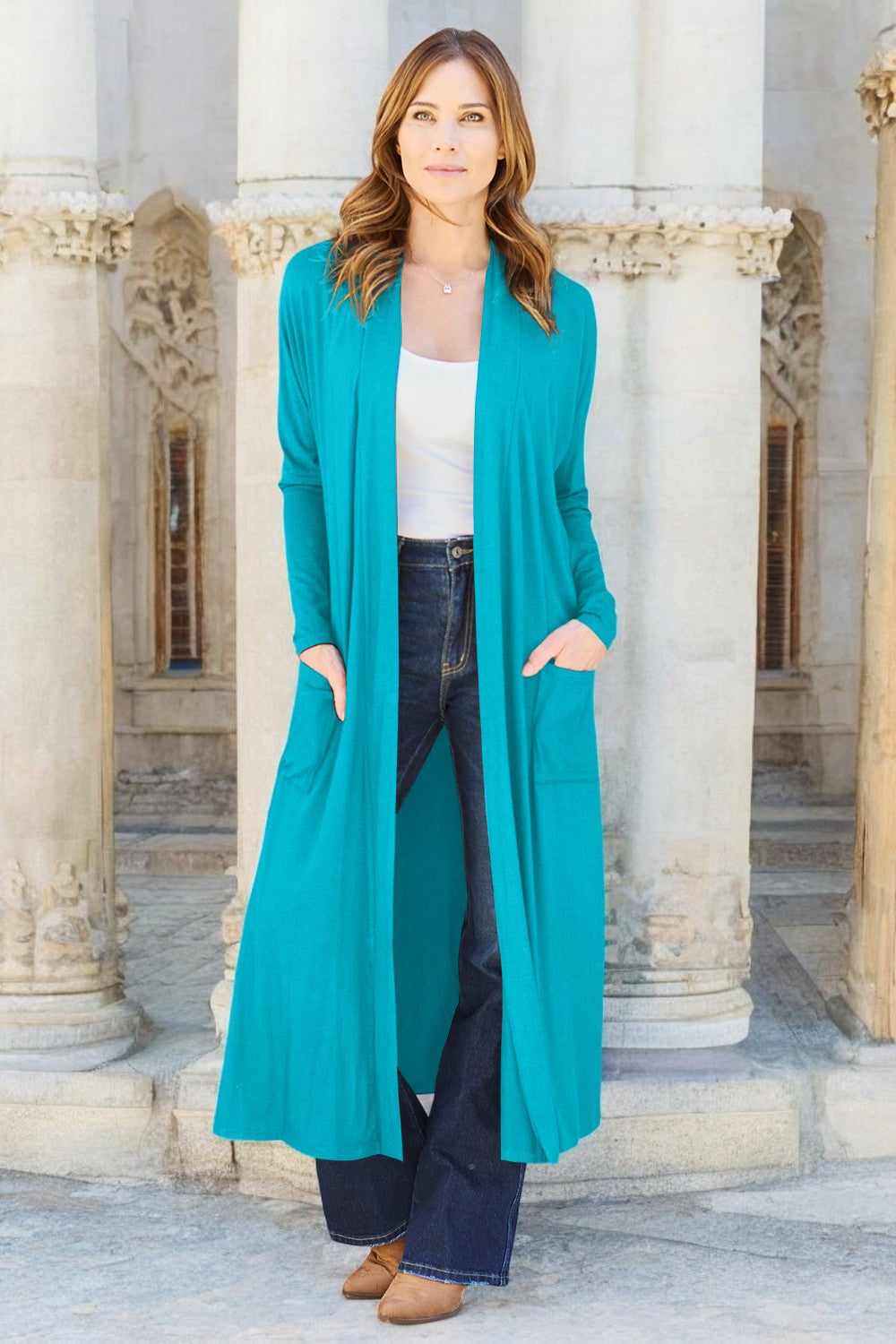 Absinthe Dream Full Length Open Front Long Sleeve Cardigan