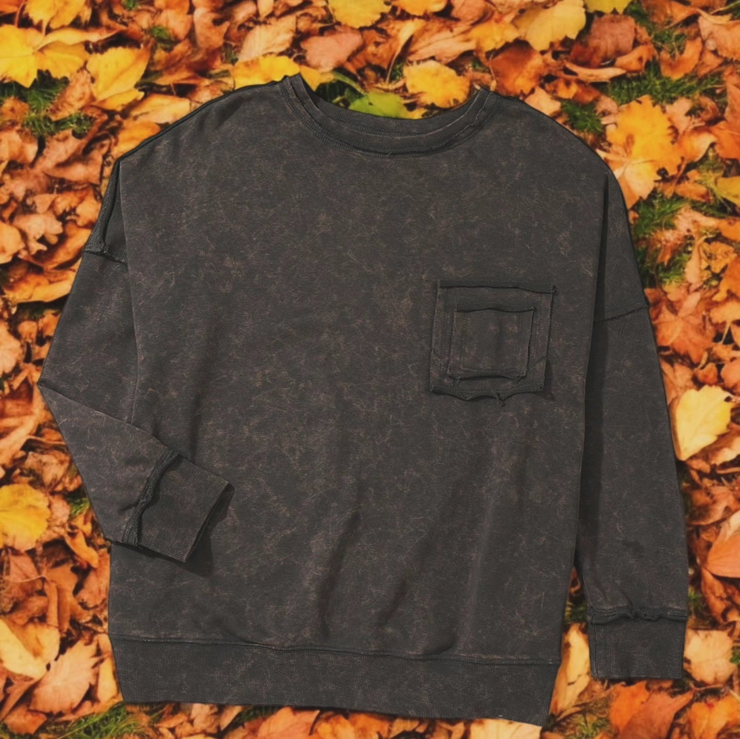 Deepest Secrets Acid Wash Reverse Seam Black Sweatshirt