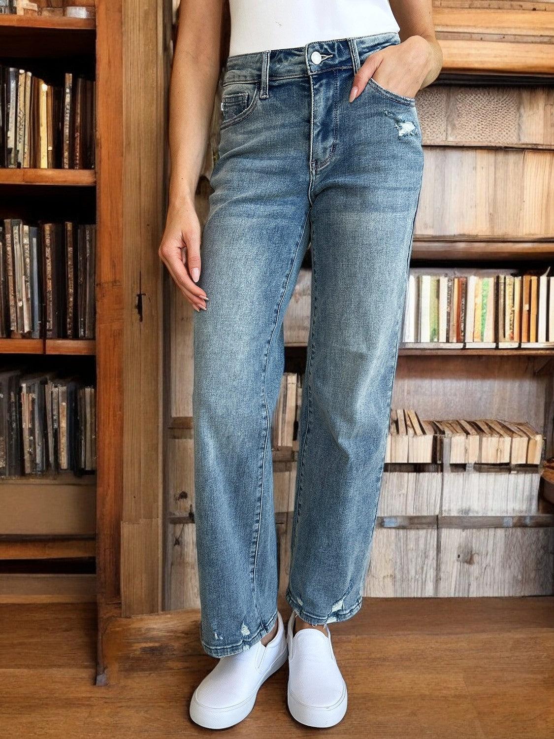 Arcane Archives Mid Rise Distressed Straight Jeans