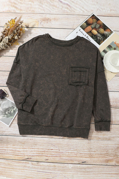 Deepest Secrets Acid Wash Reverse Seam Black Sweatshirt