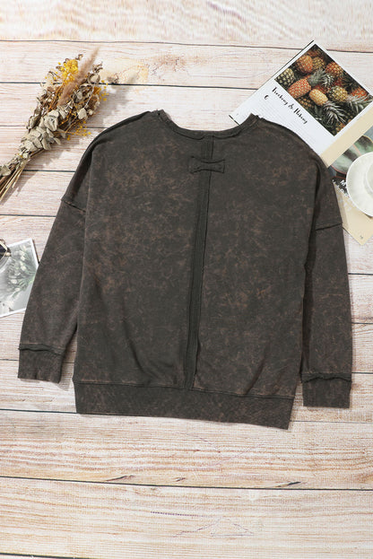 Deepest Secrets Acid Wash Reverse Seam Black Sweatshirt