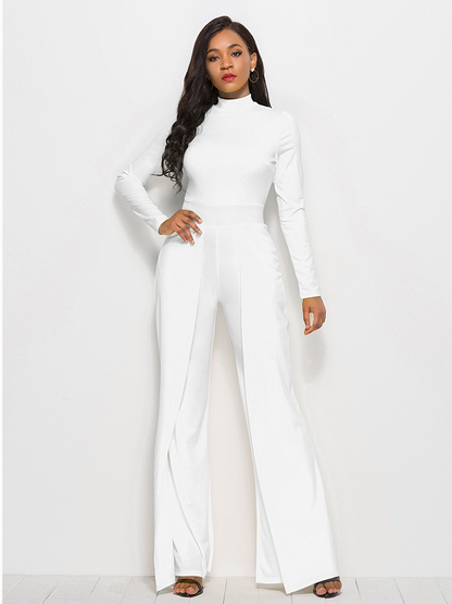 Long Sleeve Mock Neck Wide Leg Jumpsuit