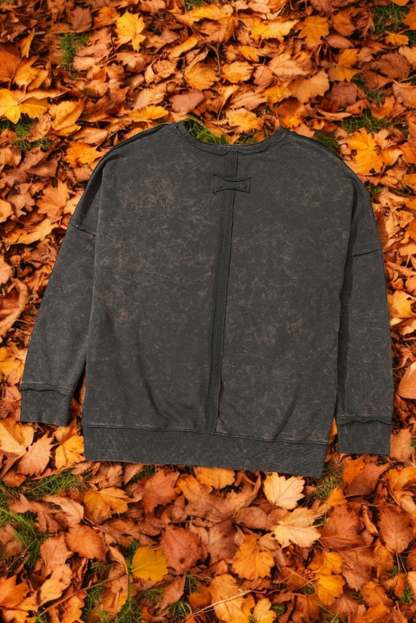 Deepest Secrets Acid Wash Reverse Seam Black Sweatshirt